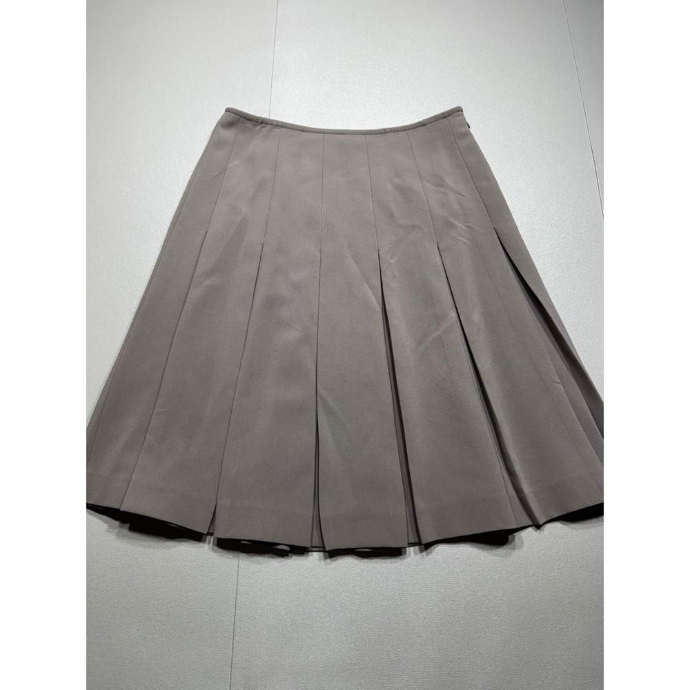 St. John Pleated A-Line Skirt Taupe Brown Side Zip Size 4 Professional Career